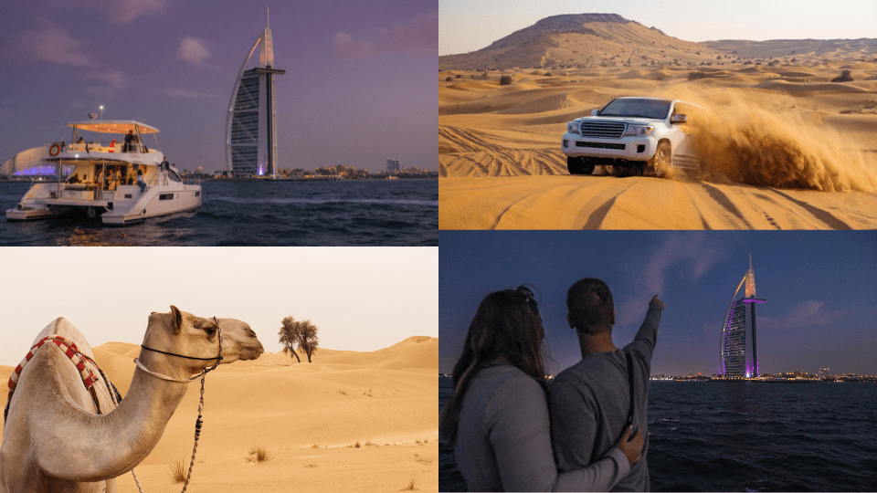 Combo: Morning Desert Safari with Dune Bashing + Marina Sunset Yacht Tour with BBQ