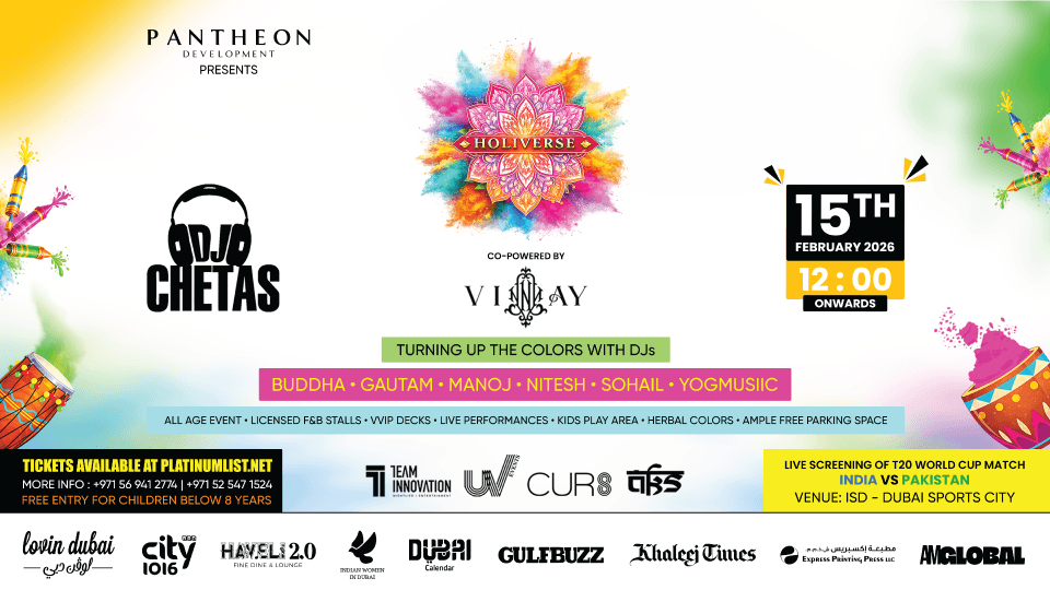 Holiverse 2026 Ft. DJ Chetas & India vs Pak Live Screening in Dubai Holiverse 2026 Ft. DJ Chetas & India vs Pak Live Screening in Dubai